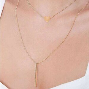 GOLD 4/$25 2pc Heart & Rectangle Necklace